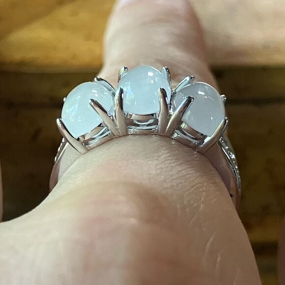 Natural Jade Sterling Silver Ring Size 8 - Picture 2 of 9